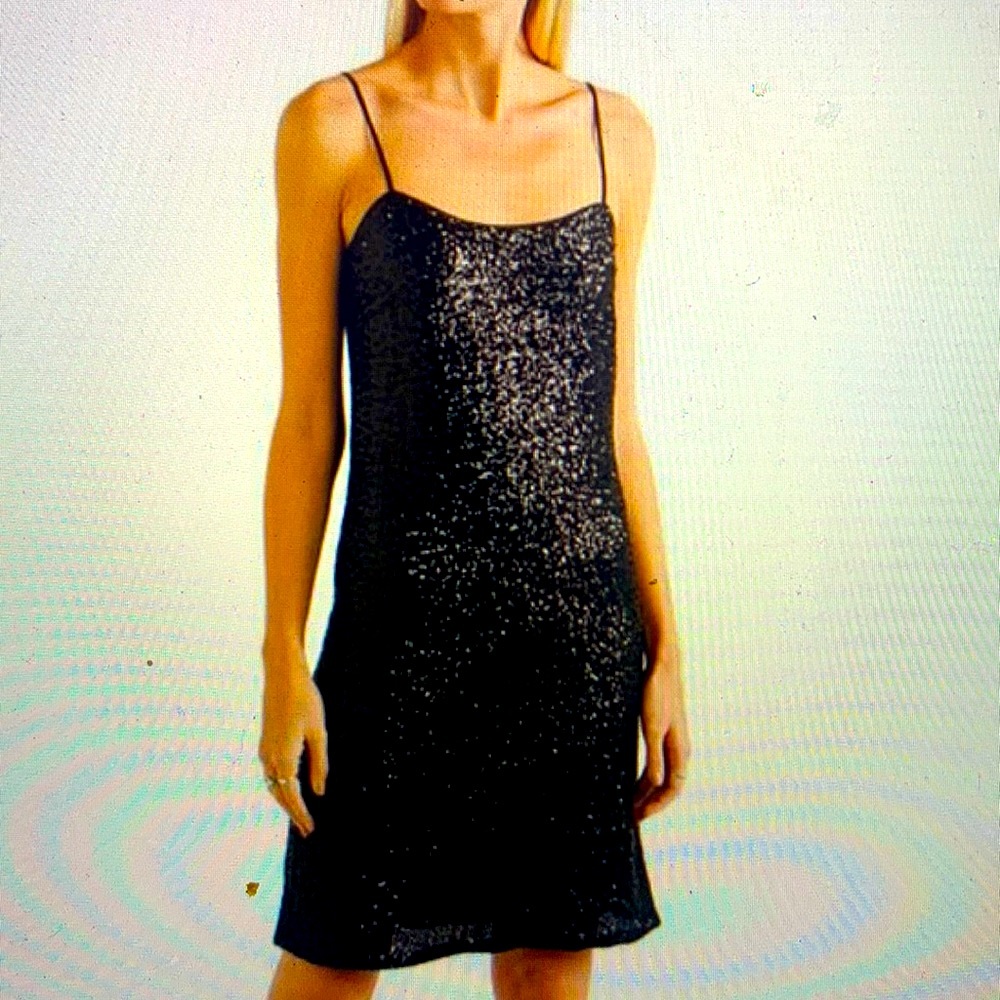 Anna Sui Tulle Sequin Black Midi Dress